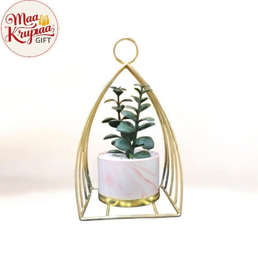 Jade Plant in Gold Tone Metal Pot W228