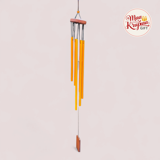 WOODEN TOP ORANGE METAL WIND CHIME 1265