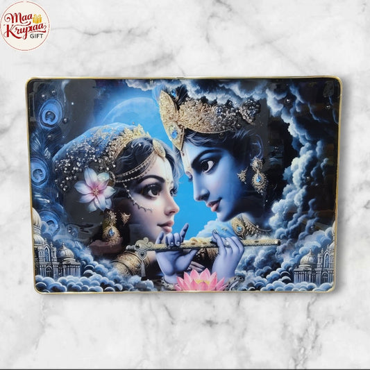 Radha Krishna Crystal Embedded High Gloss Wall Painting W304