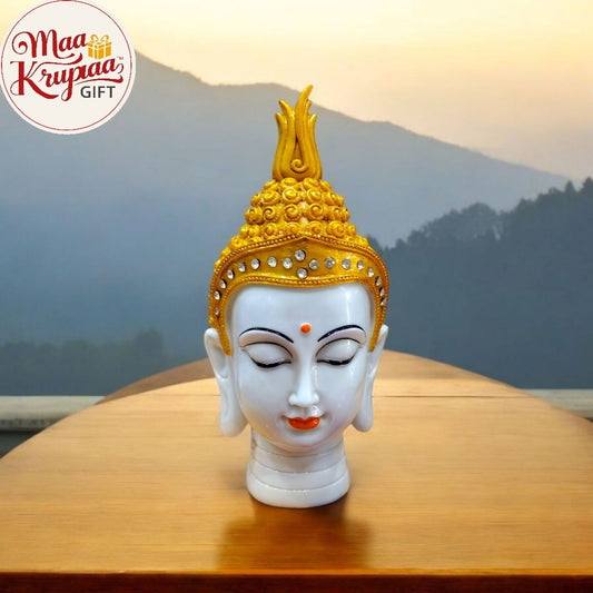 BUDDHA HEAD WHITE & GOLD DECORATIVE STATUE W211